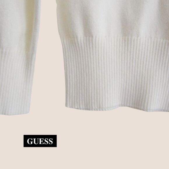 GUESS NEW Old Money Crystals Signature Logo Ribbed Trim Pullover Sweater S - Picture 6 of 12